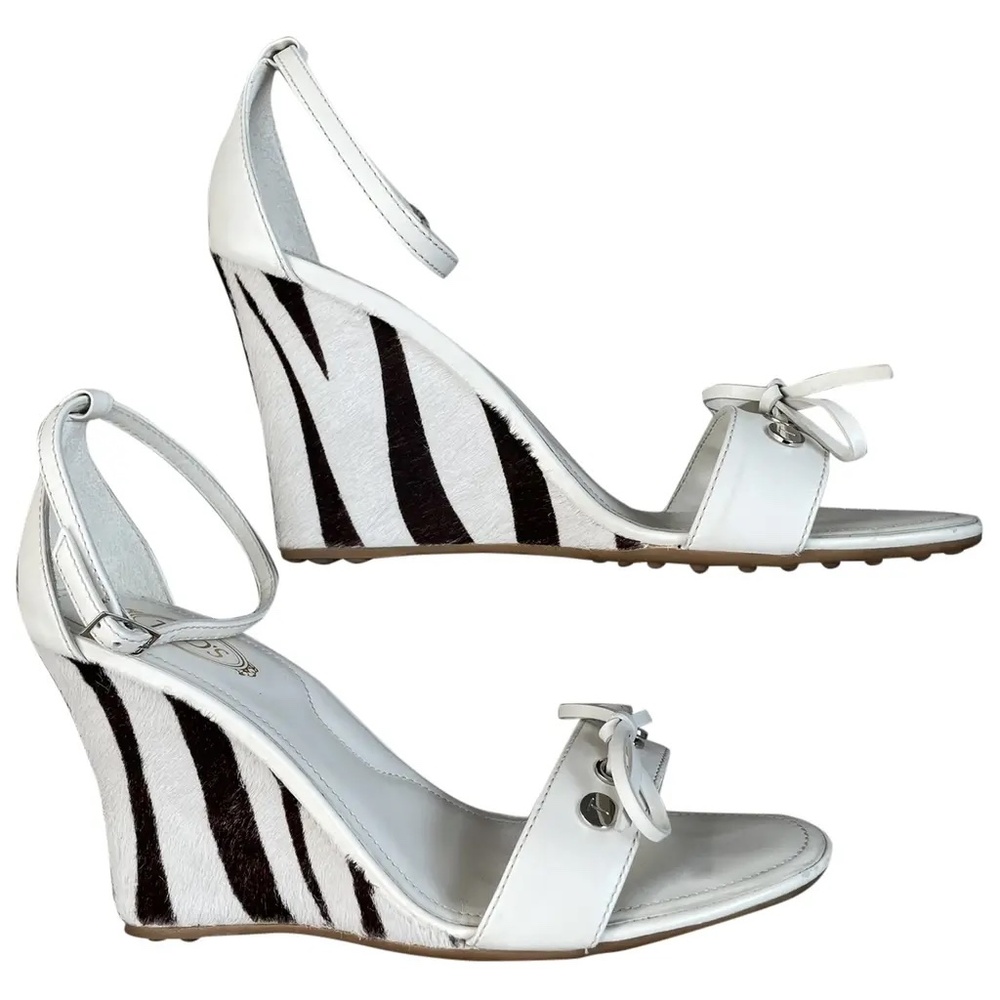🇮🇹 Tod's Ivory Zebra Ponyhair Covered Heel Wedges with box Made in Italy